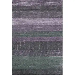 Photo of 8' Purple And Olive Green Striped Washable Area Rug With UV Protection