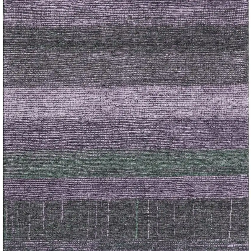 8' Purple And Olive Green Striped Washable Area Rug With UV Protection Photo 3