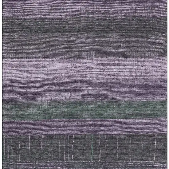 8' Purple And Olive Green Striped Washable Area Rug With UV Protection Photo 3