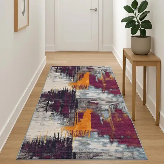 18' Purple And Orange Abstract Runner Rug Photo 1
