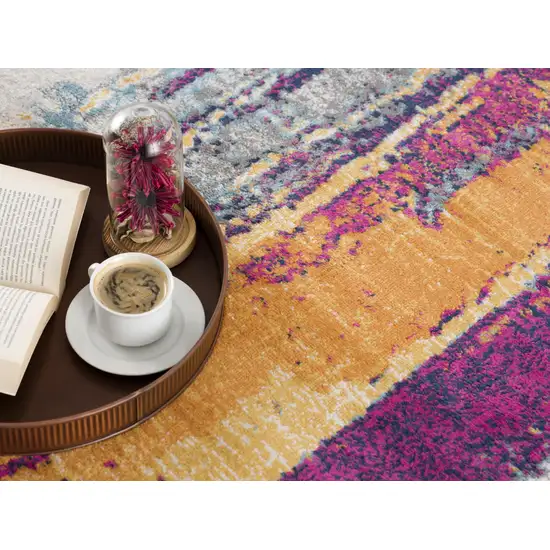 18' Purple And Orange Abstract Runner Rug Photo 8