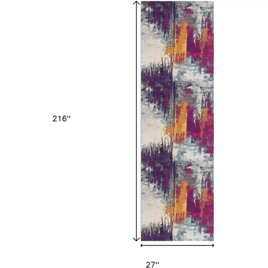 18' Purple And Orange Abstract Runner Rug Photo 3