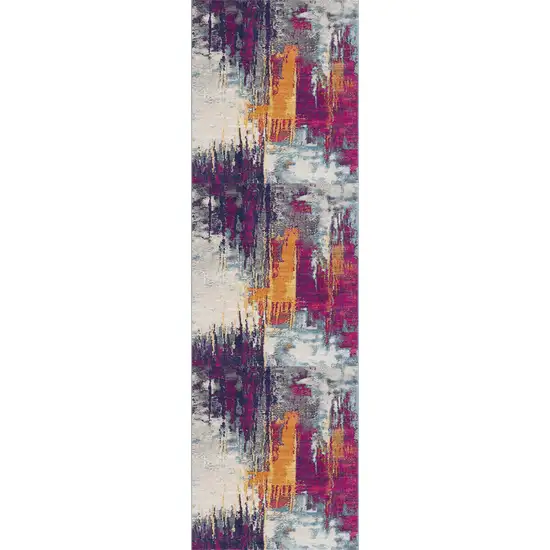 12' Purple And Orange Abstract Runner Rug Photo 2
