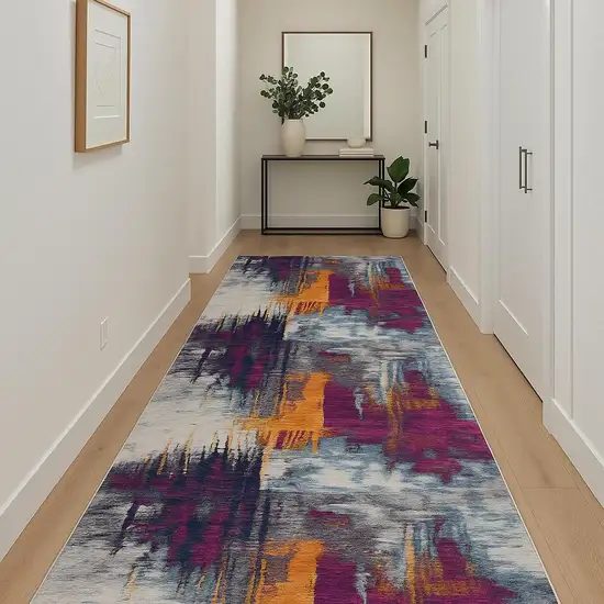 12' Purple And Orange Abstract Runner Rug Photo 1