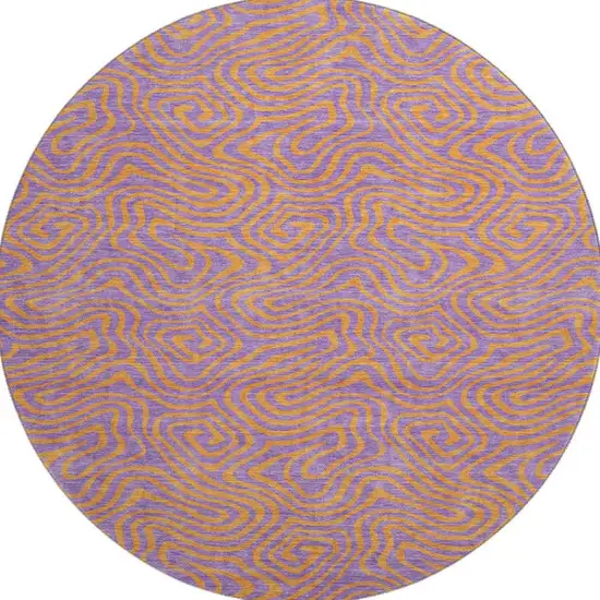 8' Purple And Orange Abstract Washable Round Rug With UV Protection Photo 2