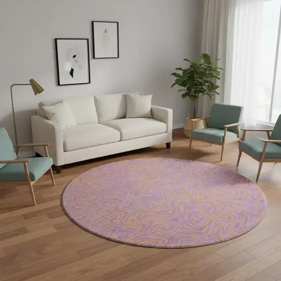 8' Purple And Orange Abstract Washable Round Rug With UV Protection Photo 2