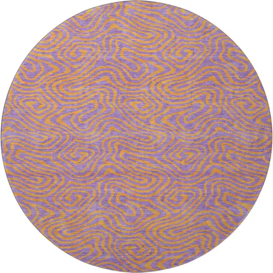8' Purple And Orange Abstract Washable Round Rug With UV Protection Photo 3