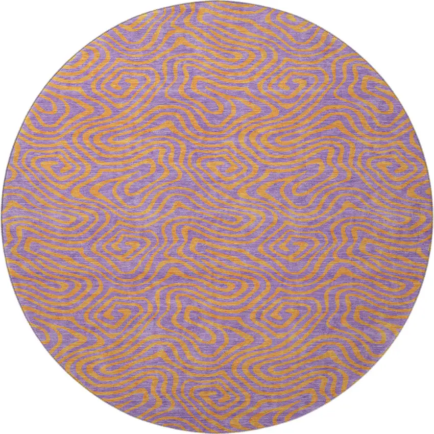 8' Purple And Orange Abstract Washable Round Rug With UV Protection Photo 3