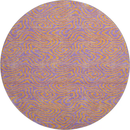 8' Purple And Orange Abstract Washable Round Rug With UV Protection Photo 1