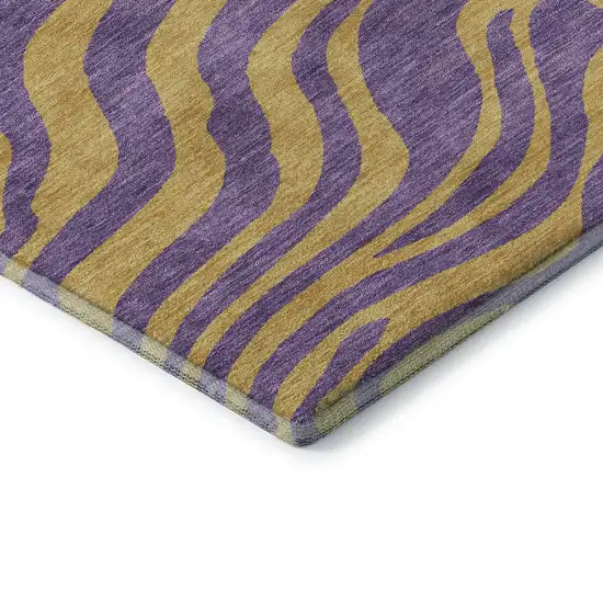 8' Purple And Peach Animal Print Washable Round Rug With UV Protection Photo 6