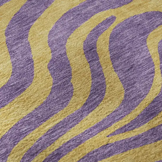 8' Purple And Peach Animal Print Washable Round Rug With UV Protection Photo 8