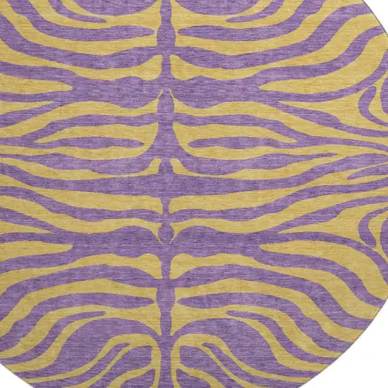 8' Purple And Peach Animal Print Washable Round Rug With UV Protection Photo 2