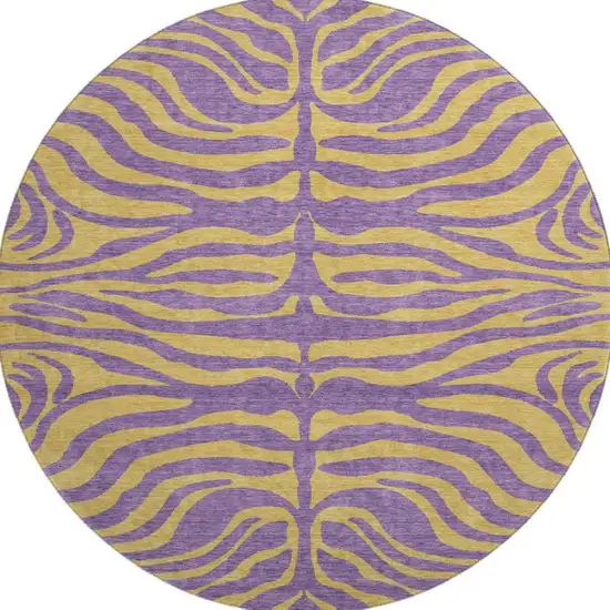 8' Purple And Peach Animal Print Washable Round Rug With UV Protection Photo 3