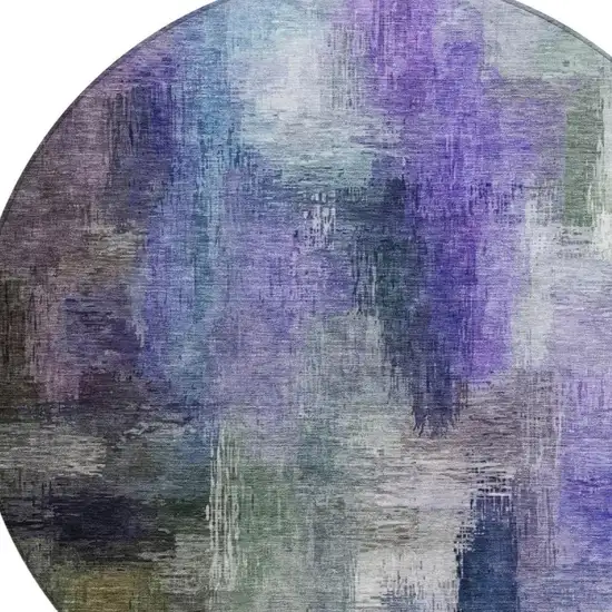 8' Purple And Pewter Round Abstract Washable Indoor Outdoor Area Rug Photo 3