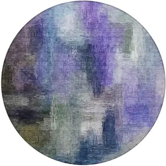 8' Purple And Pewter Round Abstract Washable Indoor Outdoor Area Rug Photo 2
