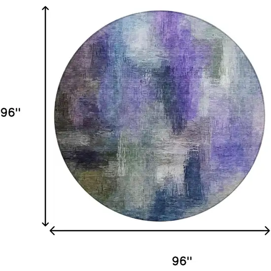 8' Purple And Pewter Round Abstract Washable Indoor Outdoor Area Rug Photo 7