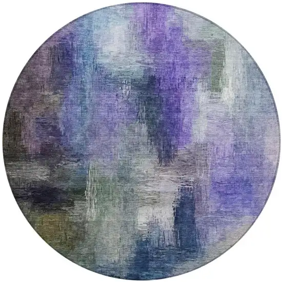 8' Purple And Pewter Round Abstract Washable Indoor Outdoor Area Rug Photo 4