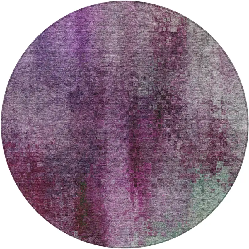 8' Purple And Plum Round Abstract Washable Indoor Outdoor Area Rug Photo 2