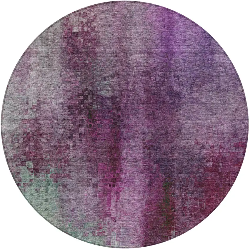 8' Purple And Plum Round Abstract Washable Indoor Outdoor Area Rug Photo 4