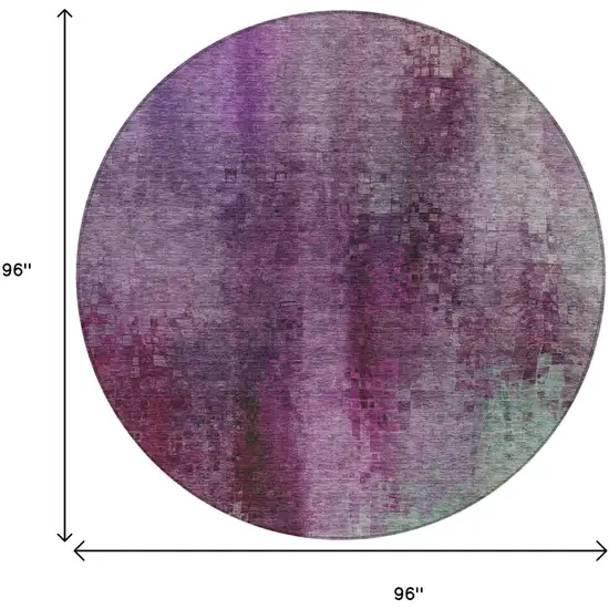 8' Purple And Plum Round Abstract Washable Indoor Outdoor Area Rug Photo 3