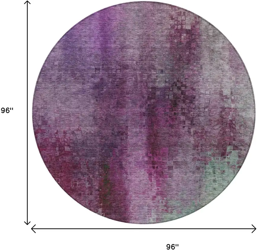 8' Purple And Plum Round Abstract Washable Indoor Outdoor Area Rug Photo 3