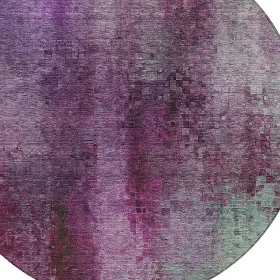 8' Purple And Plum Round Abstract Washable Indoor Outdoor Area Rug Photo 9
