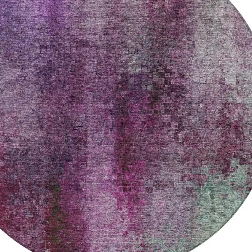 8' Purple And Plum Round Abstract Washable Indoor Outdoor Area Rug Photo 9