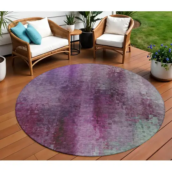 8' Purple And Plum Round Abstract Washable Indoor Outdoor Area Rug Photo 1