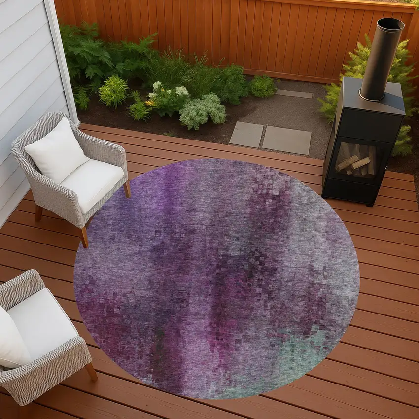 8' Purple And Plum Round Abstract Washable Indoor Outdoor Area Rug Photo 9