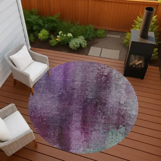 8' Purple And Plum Round Abstract Washable Indoor Outdoor Area Rug Photo 9