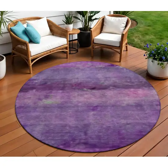8' Purple And Plum Round Abstract Washable Indoor Outdoor Area Rug Photo 1