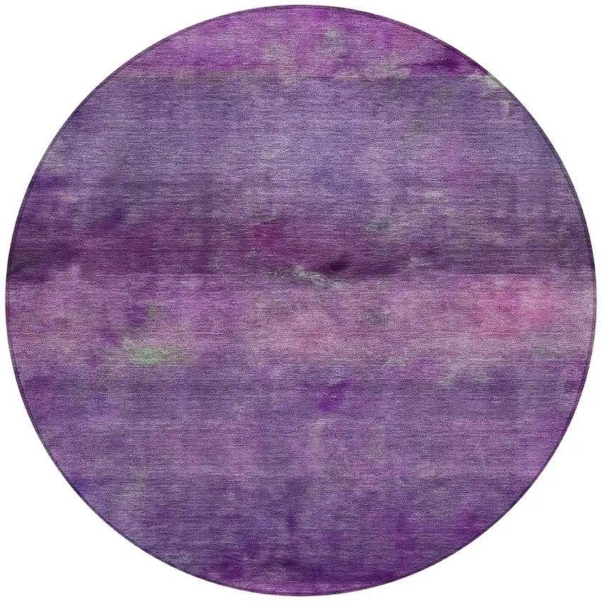 8' Purple And Plum Round Abstract Washable Indoor Outdoor Area Rug Photo 4