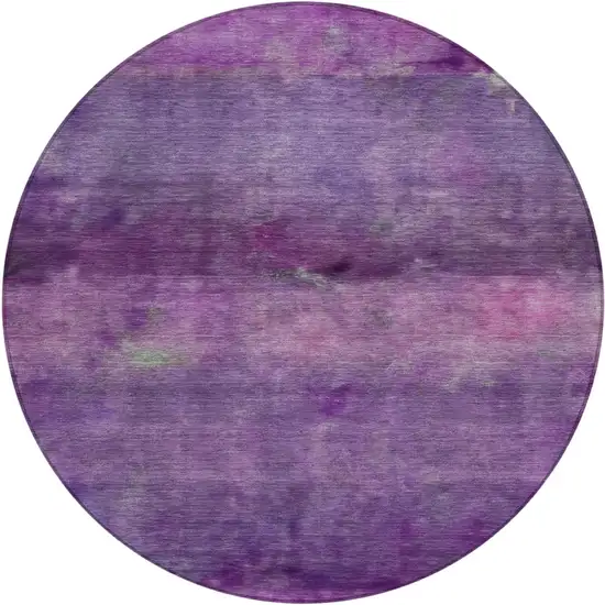 8' Purple And Plum Round Abstract Washable Indoor Outdoor Area Rug Photo 2