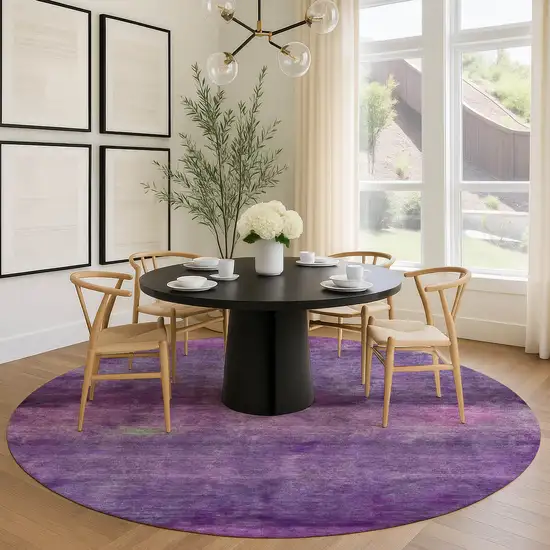 8' Purple And Plum Round Abstract Washable Indoor Outdoor Area Rug Photo 9