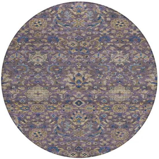 8' Purple And Plum Round Floral Medallion Washable Indoor Outdoor Area Rug Photo 2