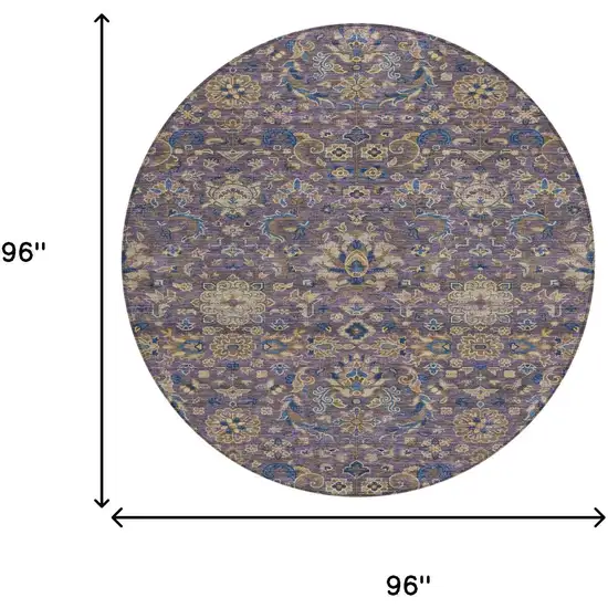 8' Purple And Plum Round Floral Medallion Washable Indoor Outdoor Area Rug Photo 7