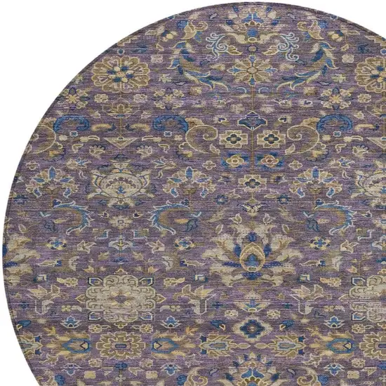 8' Purple And Plum Round Floral Medallion Washable Indoor Outdoor Area Rug Photo 4