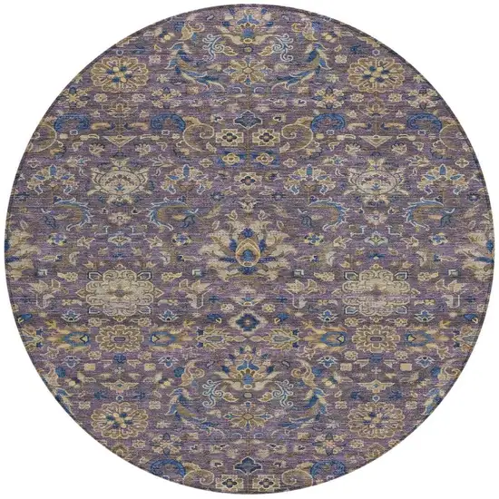 8' Purple And Plum Round Floral Medallion Washable Indoor Outdoor Area Rug Photo 3