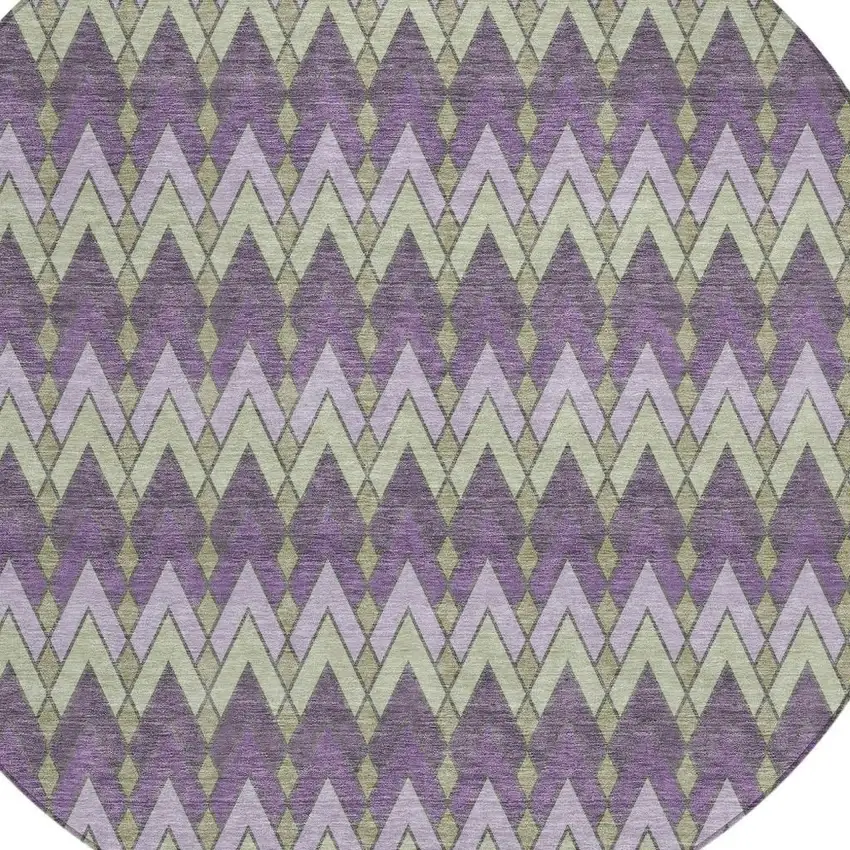 8' Purple And Plum Round Geometric Washable Indoor Outdoor Area Rug Photo 3