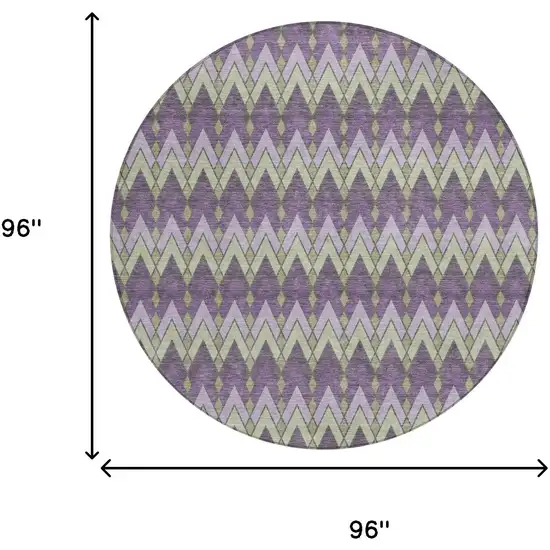 8' Purple And Plum Round Geometric Washable Indoor Outdoor Area Rug Photo 7