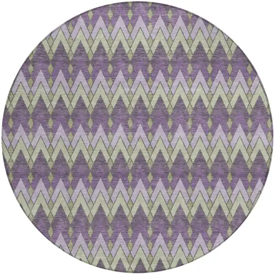 8' Purple And Plum Round Geometric Washable Indoor Outdoor Area Rug Photo 2