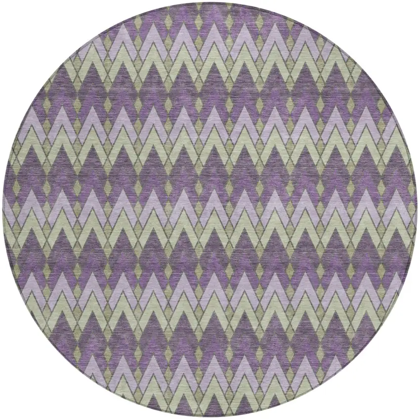 8' Purple And Plum Round Geometric Washable Indoor Outdoor Area Rug Photo 2