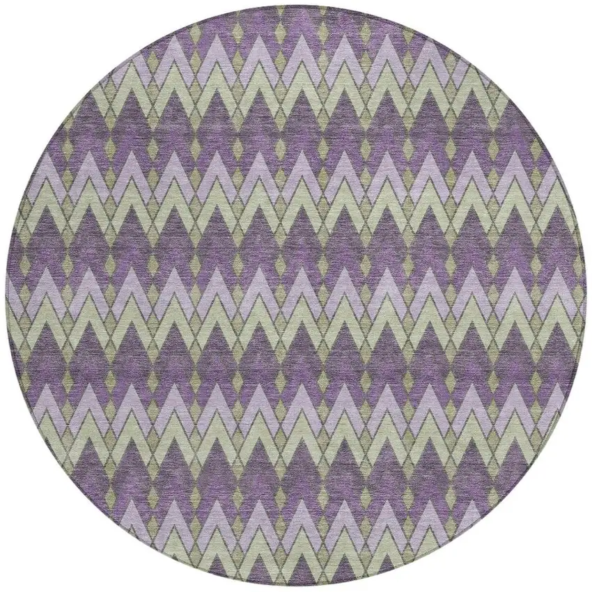 8' Purple And Plum Round Geometric Washable Indoor Outdoor Area Rug Photo 4
