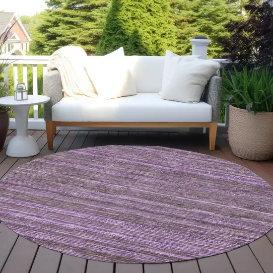 8' Purple And Plum Round Striped Washable Indoor Outdoor Area Rug Photo 6