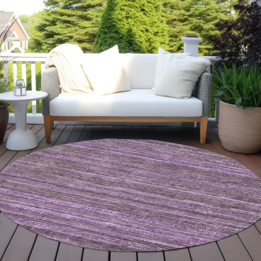 8' Purple And Plum Round Striped Washable Indoor Outdoor Area Rug Photo 6
