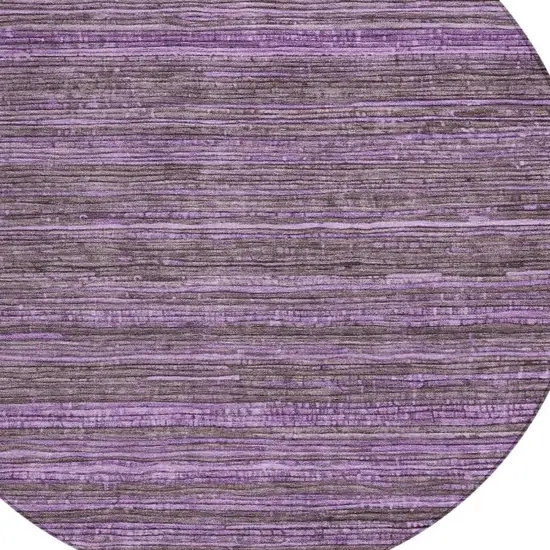 8' Purple And Plum Round Striped Washable Indoor Outdoor Area Rug Photo 4