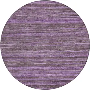 Photo of 8' Purple And Plum Round Striped Washable Indoor Outdoor Area Rug