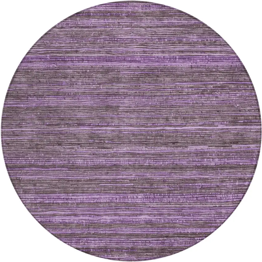 8' Purple And Plum Round Striped Washable Indoor Outdoor Area Rug Photo 1
