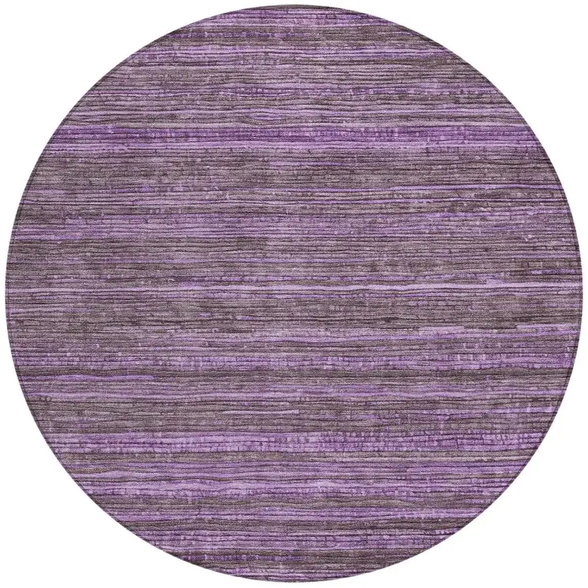 8' Purple And Plum Round Striped Washable Indoor Outdoor Area Rug Photo 3