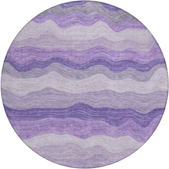 8' Purple And Plum Round Striped Washable Indoor Outdoor Area Rug Photo 6